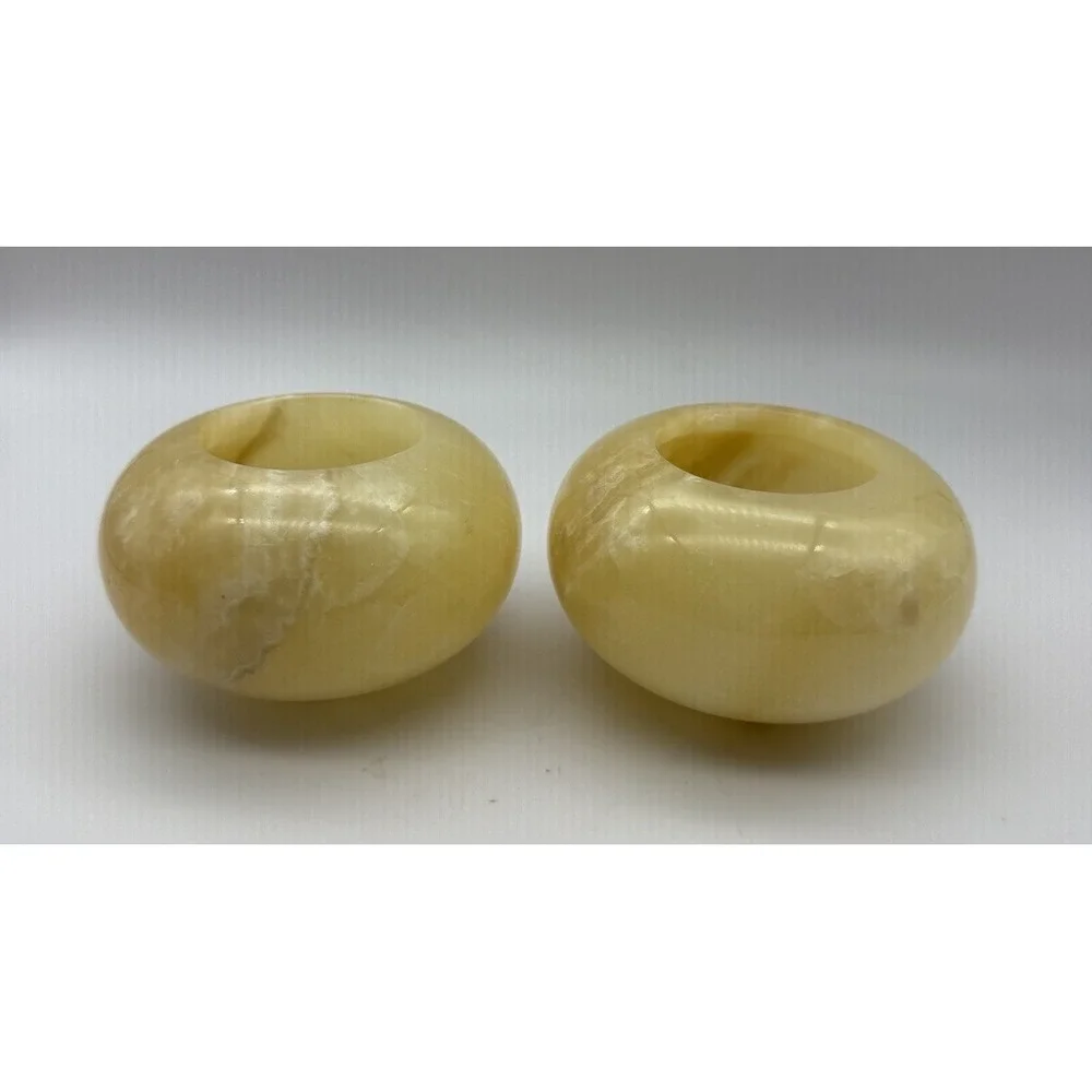 Pair of Alabaster Marble Onyx Votive Holders Trinket Bowls
